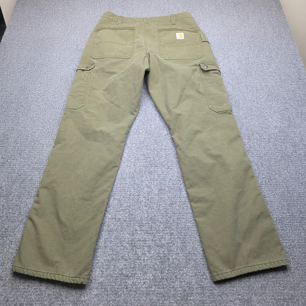 Carhartt Mens 33x32 Relaxed Fit Ripstop Fleece Lined Cargo Pants Olive Green G72 - Picture 8 of 9